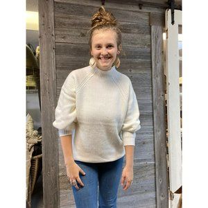 Tribal Long Sleeve Mock Neck Egg Shell Sweater